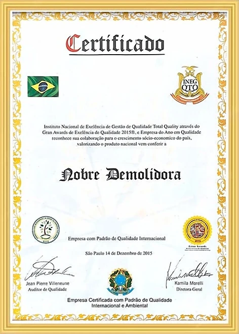 Certificado Padrão de Qualidade Internacional e Ambiental